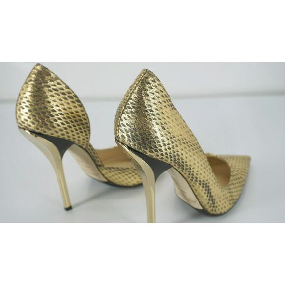 Jimmy Choo WIllis Gold Snake Half d'Orsay Pointy Pumps High Heels - Picture 9 of 12